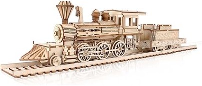 comfoyar Steam Train 3D Puzzle, Wooden Model Kits for Adults to Build, Self Assembly DIY Construction Craft Kits, Home Decor and Christmas Birthday Valentine Gifts for Men Friend
